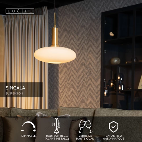 Lucide SINGALA - Suspension - Ø 30 cm - 1xE27 - Or Mat / Laiton - USP